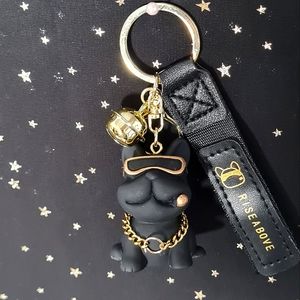 Black Curb Chain Bulldog Keychain Bag Charm